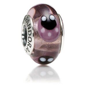 PANDORA Lavender Ladybugs Charm Authentic Murano Glass Sterling Silver